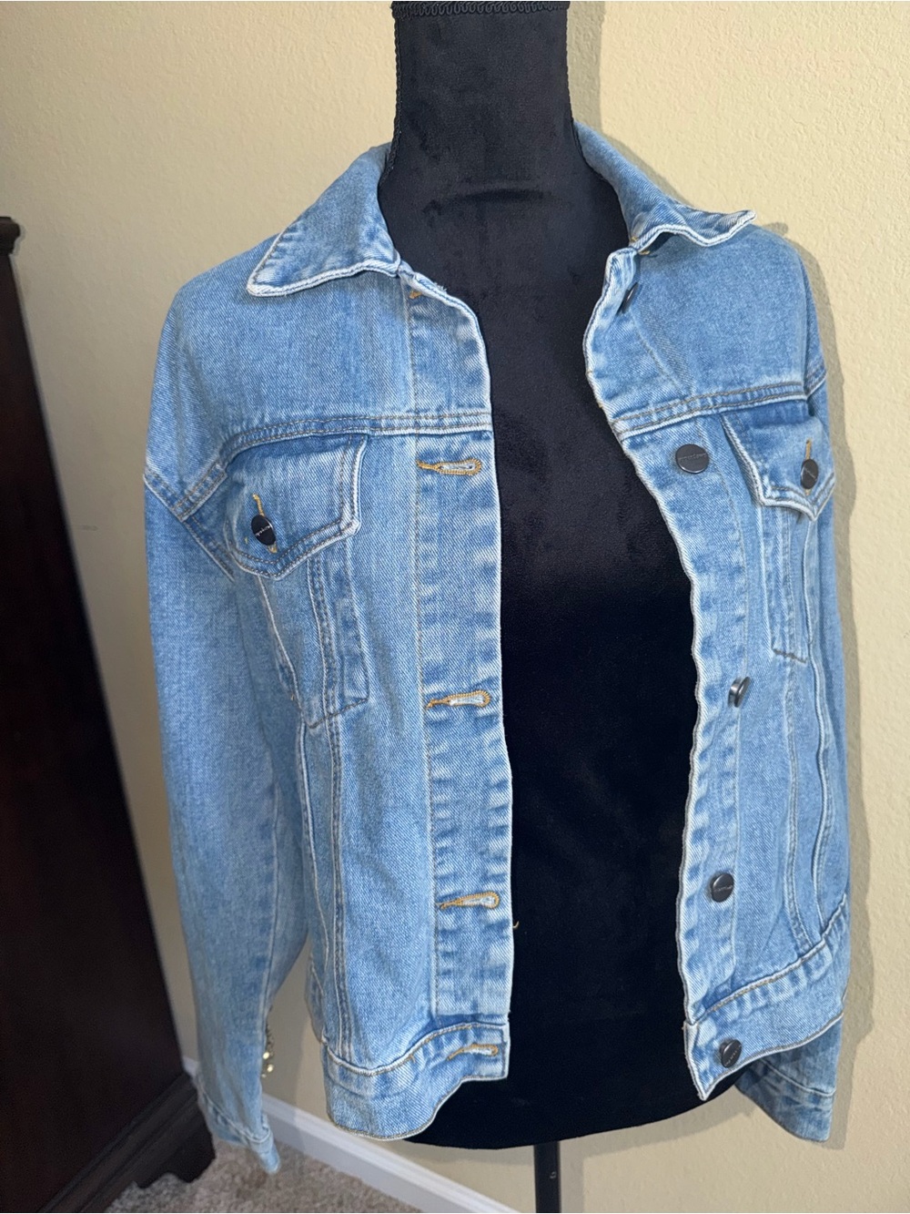 Superdown Light Blue Denim Jacket with Rhinestone Fringe - Picture 4 of 5